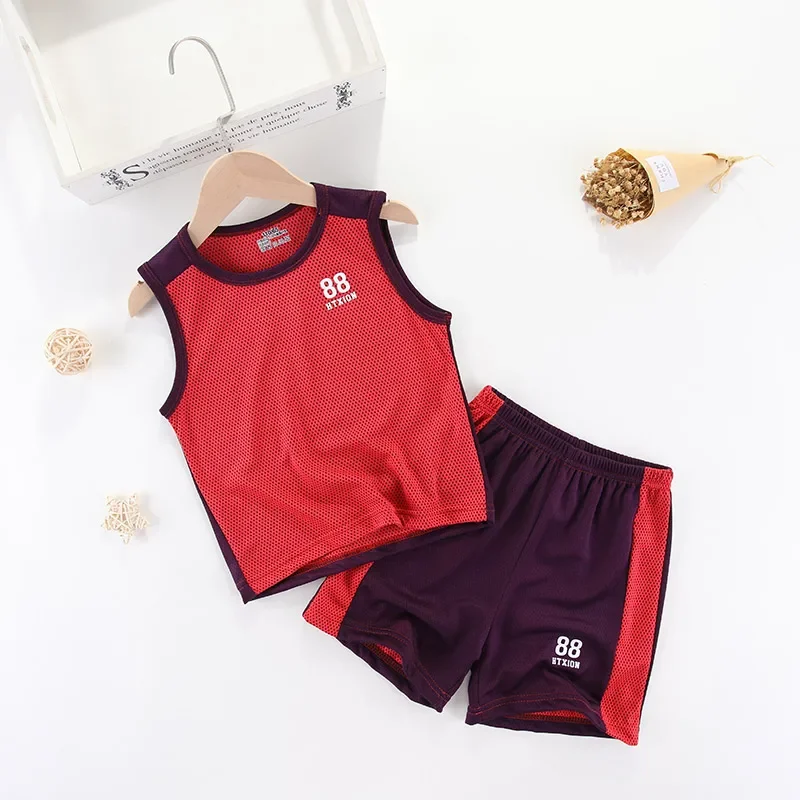 Kids Boys Girls Summer Children Sports Jerseys T-shirt Shorts Vest Tracksuit 2Pcs Basketball Team Suit Clothing Set Outfits