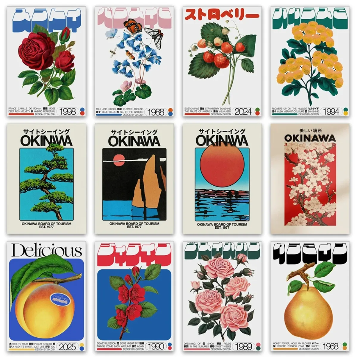 Okinawa Sakura-Póster impreso en lienzo japonés, impresiones artísticas Retro Dewey Blossom, arte de pared de salón, póster de decoración del hogar