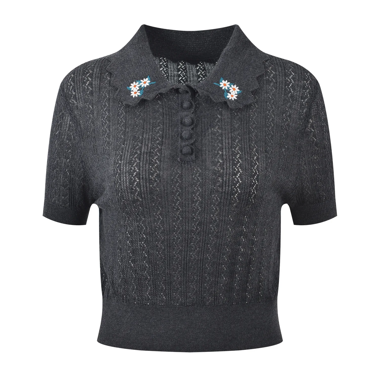 

Новая женская приталенная трикотажная футболка с коротким рукавом и вышивкой в виде цветов, модный универсальный топ, осень 2025