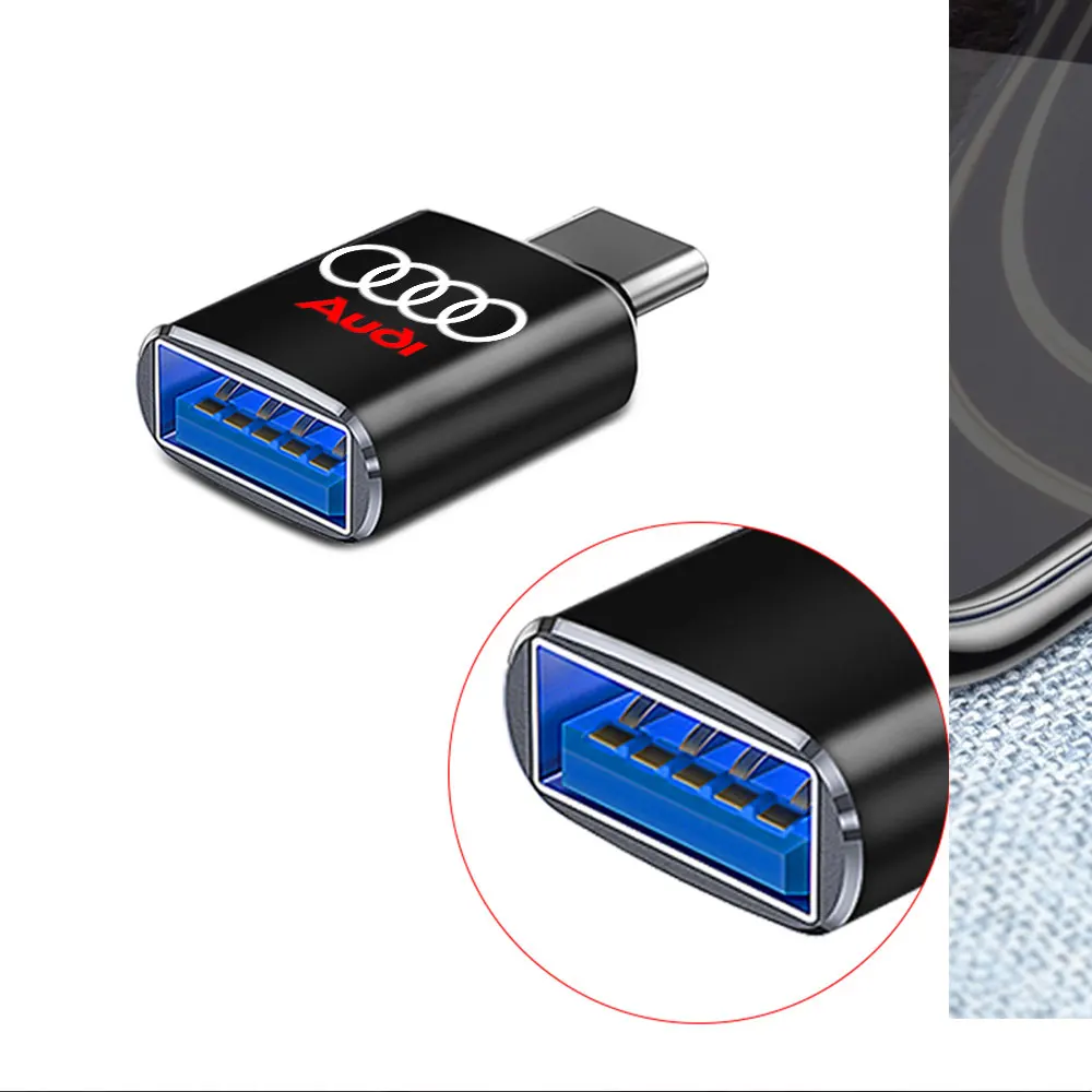 1Pcs USB To Type-C OTG Adapter USB Female Converter Phone Charger For Audi Sline A4 B7 B8 B9 A3 8P 8V 8L A5 A6 C6 C5 C7 A1 Q2 Q3