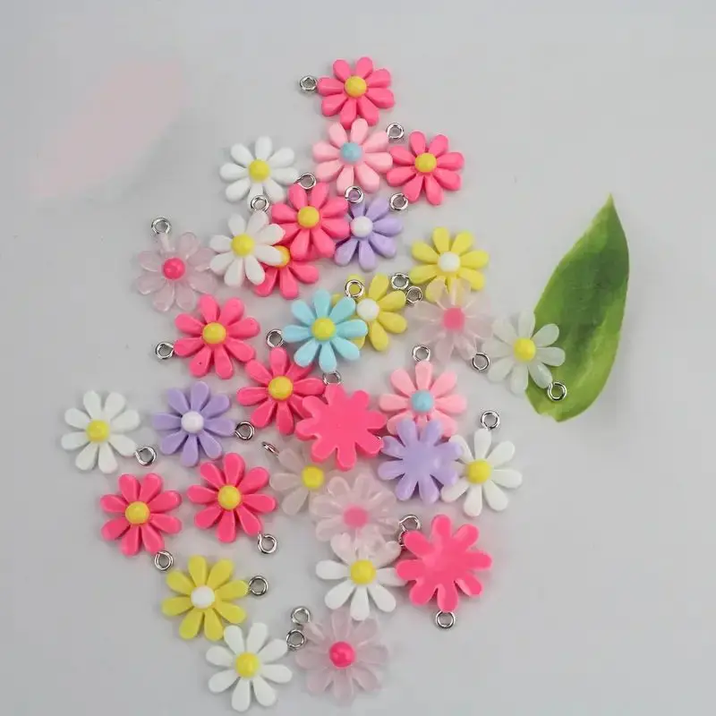 50pcs Handmade Sunflower and Daisy Charms for DIY Jewelry Making - 17x22mm Pendant Findings for Earrings and Necklaces