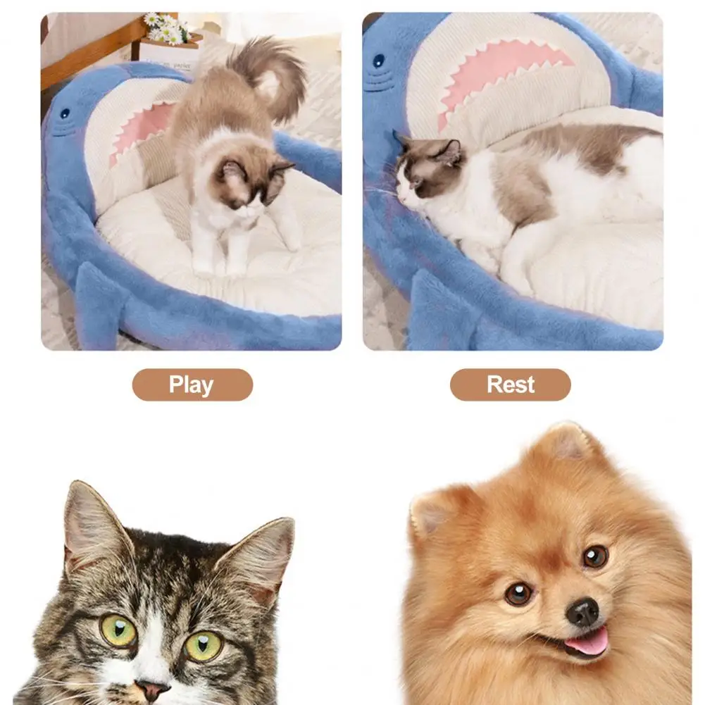 Pet Beds Cartoon Shark Cozy Comfortable With Extra Thick Filling Breathable Super Soft Cotton Large Size Detachable Cat Pet Nest