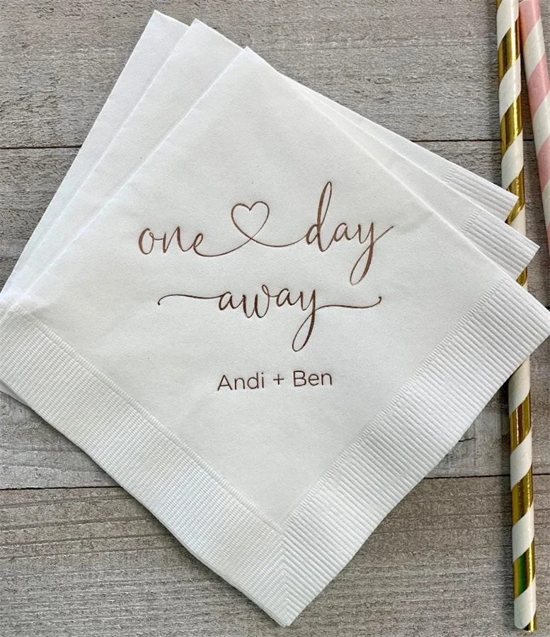 50PCS Personalized Rehearsal Napkins Custom Printed One Day Away Beverage Cocktail Luncheon Dinner Guest Towel Napkins Imprinted