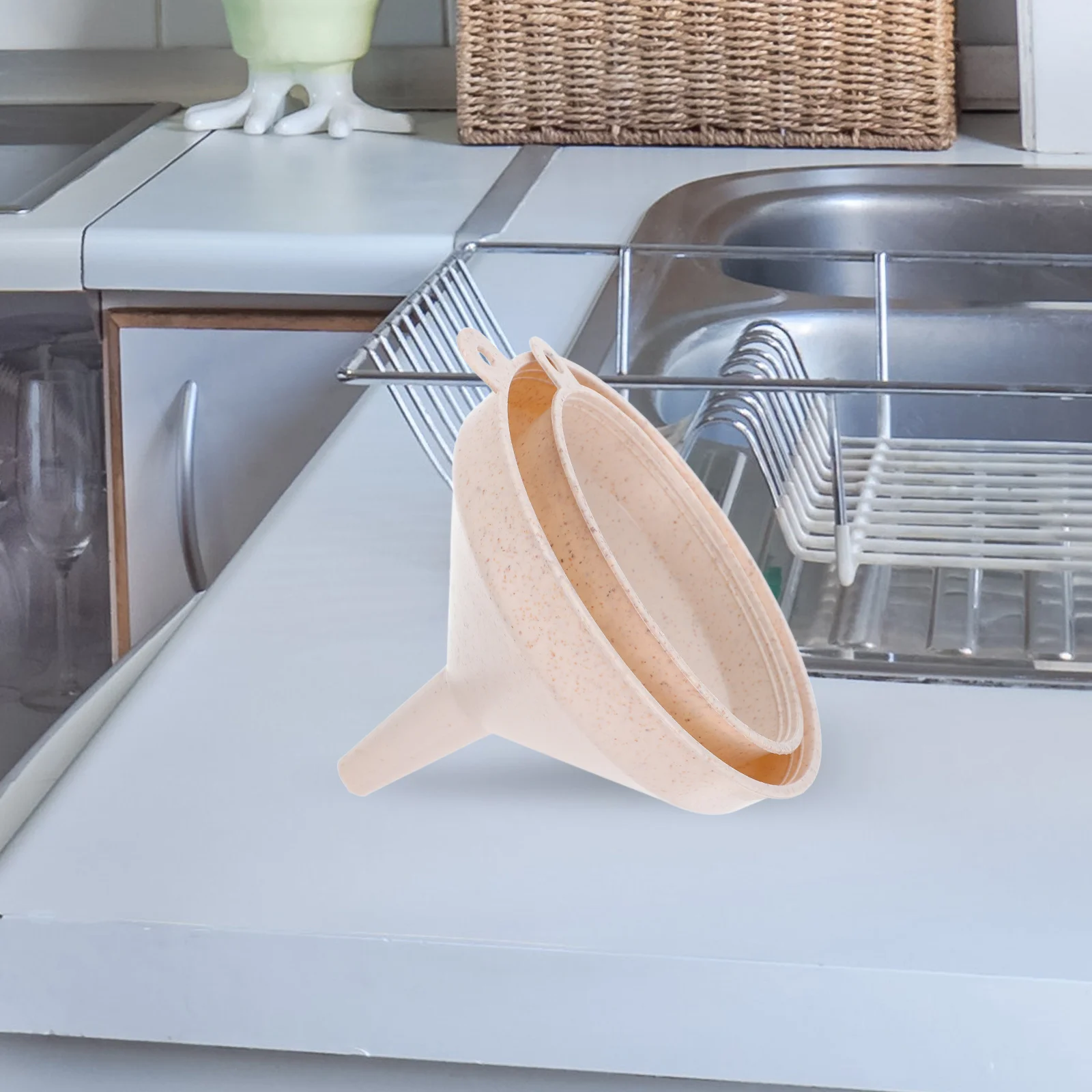 

2pcs Kitchen Funnel Round Mouth Handle Pp Plastic Wide Opening For Liquids Powders Oils Sauces Cooking Canning Transfer Large