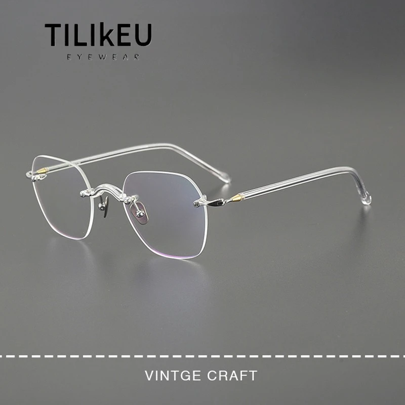 

New Ultra-light Pure Titanium Square Rimless Glasses Men Luxury Frameless Prescription Eyeglasses Women Japanese Style GMS122T
