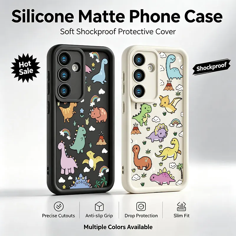 Cute Pastel Dinosaur Phone Case For Samsung Galaxy A17 A16 A15 A14 A07 A06 A57 A56 A55 A54 A53 A52 A36 A35 A34 A33 A26 A25
