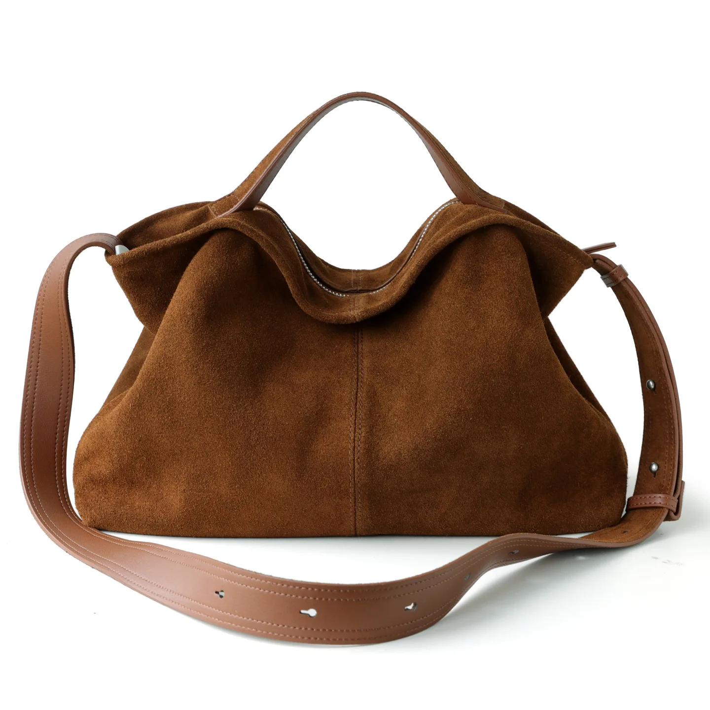 Women 2026 Fall Winter Matte Suede Cowhide Slouchy Tote Bag Commuter Genuine Leather Handbag Shoulder Crossbody Bag
