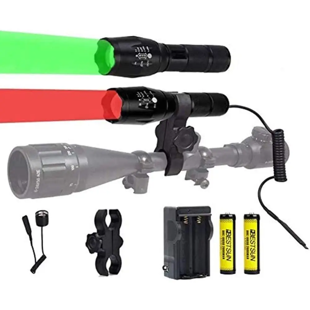 

BESTSUN 350 Yard Red and Green LED Coyote Hunting lashlight Light with Prure Switch & Mount, Zoomable Green and Red Light Predat