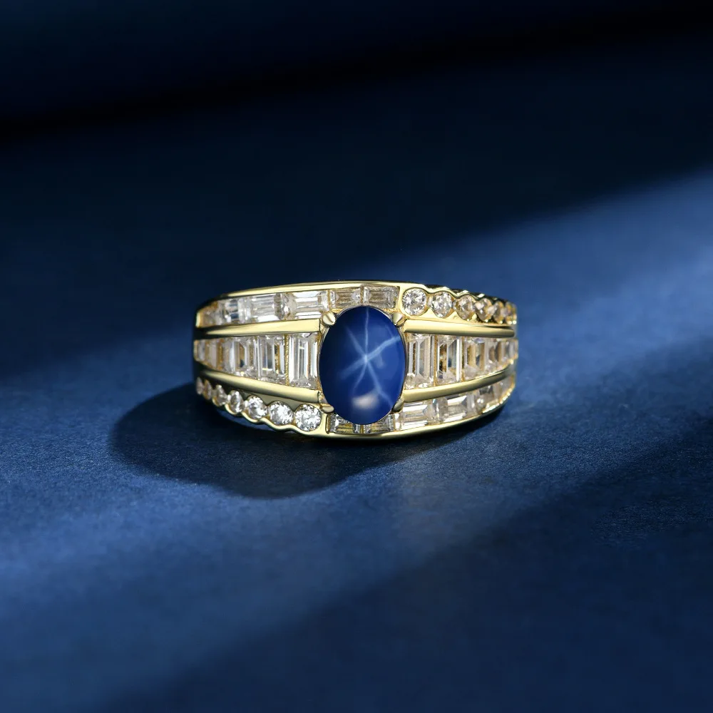 

New S925 Silver 2ct Palace Style Elegant Egg shaped 6 * 8 Red/Blue Starlight Stone Diamond Ring Versatile Wedding Jewelry