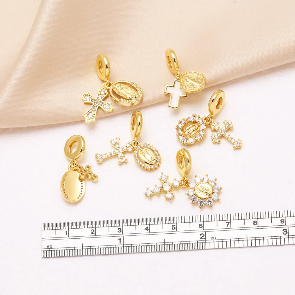 OCESRIO White Crystal Cross Virgin Mary Pendant for Necklace Copper Gold Plated Enamel Crucifix Jewelry Making Supplies pdtb712