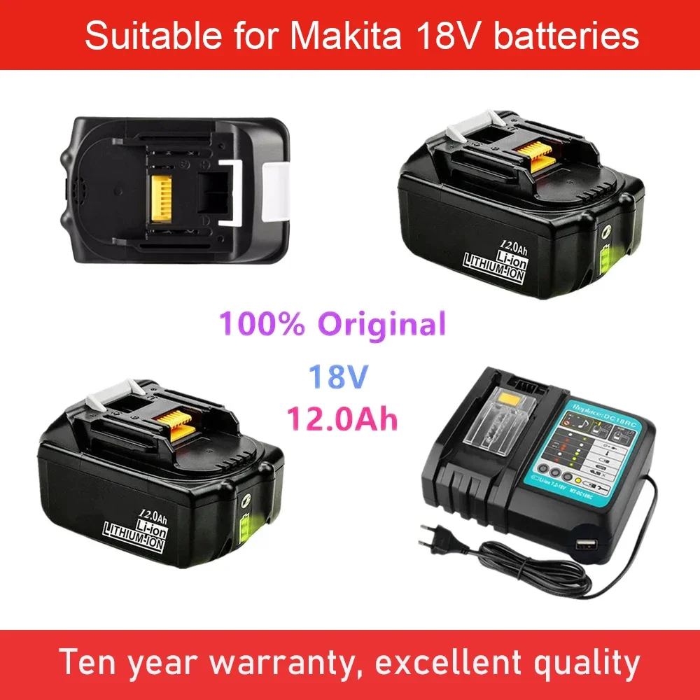 2024 Original Makita 18V 12000mAh Rechargeable Lithium Battery Electric Wrench Electric Drill Universal Battery Charger Pool wit