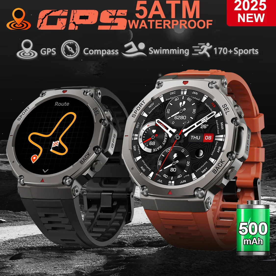 

LIGE GPS Smart Watch Men Compass Altimeter Barometric 5ATM Waterproof AMOLED HD Watch Bluetooth Call Heart Rate Sport Smartwatch