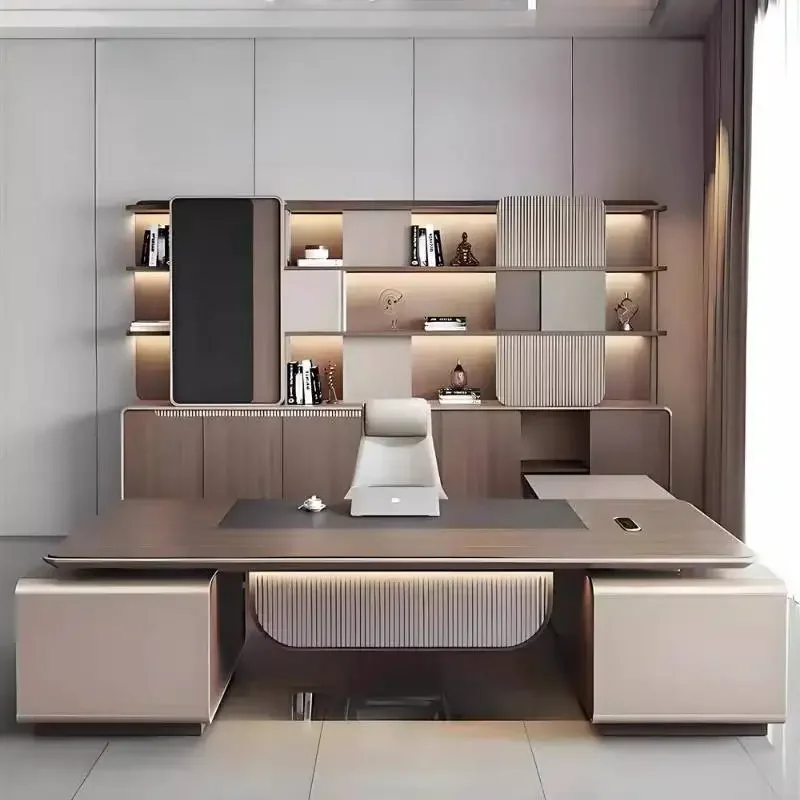 Brown Big Executive Office Desk Cheap Storage Modern Study Computer Desk Gaming Drawers Mesa Escriotorio Work Station Table