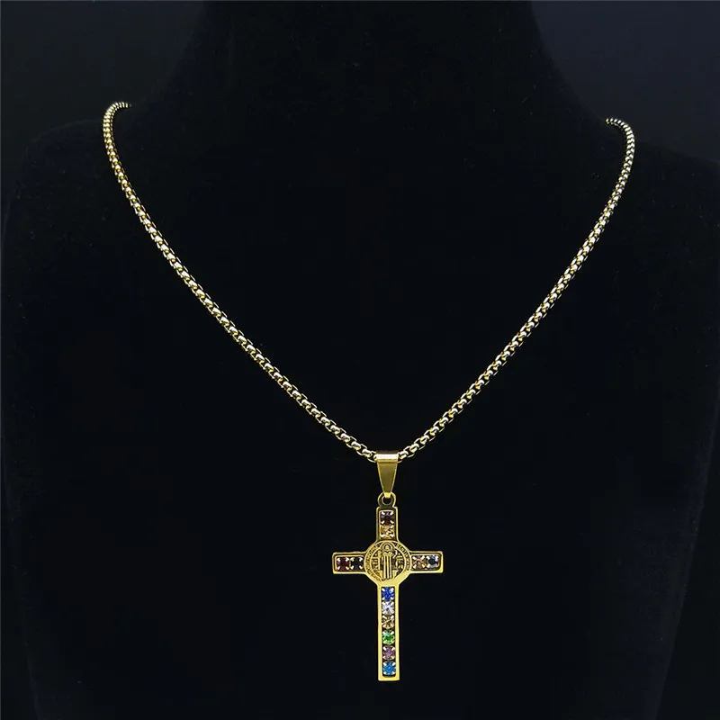 2024 New fashion stainless steel necklace Saint Benedict Crystal Saint Pendant Cross men's necklace accessories accessories image 3