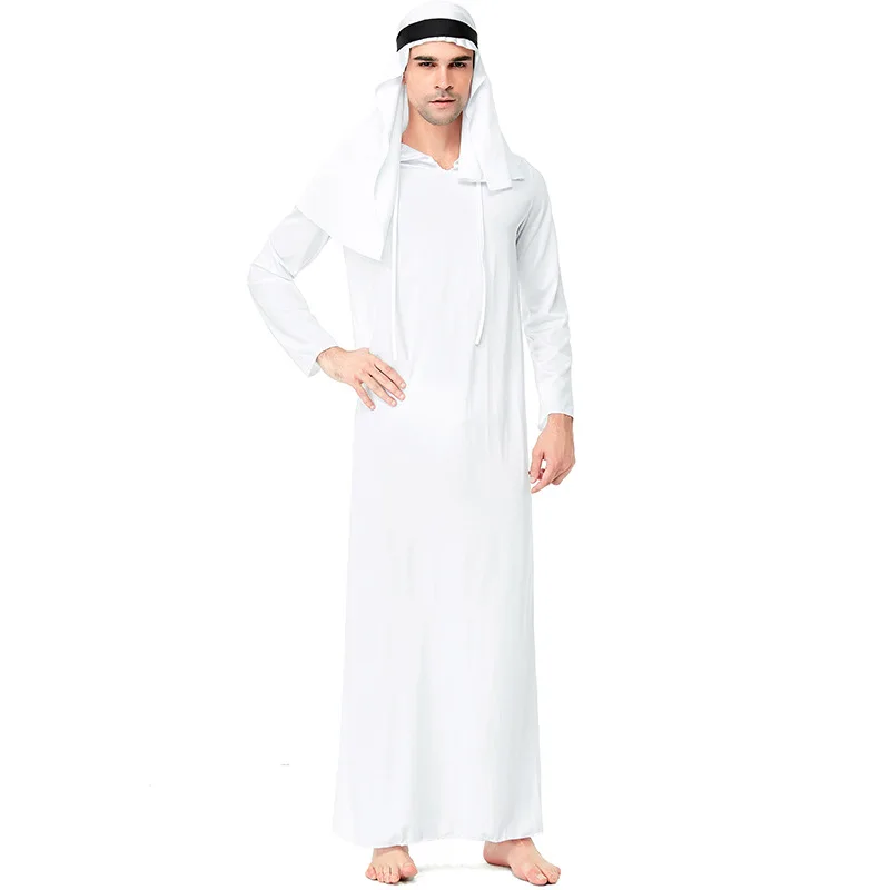 Medio oriente uomini adulti arabo arabo Costume da sceicco abito bianco carnevale di Halloween abito arabo capo principe Costume Cosplay 2024