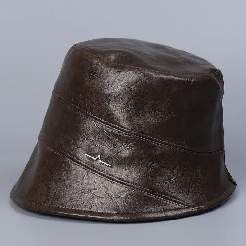 Bucket Hat Faux Leather Women Brim Cap Accessory For Autumn Spring Warm Sun Protection Hiking Climbing Holiday Outdoor