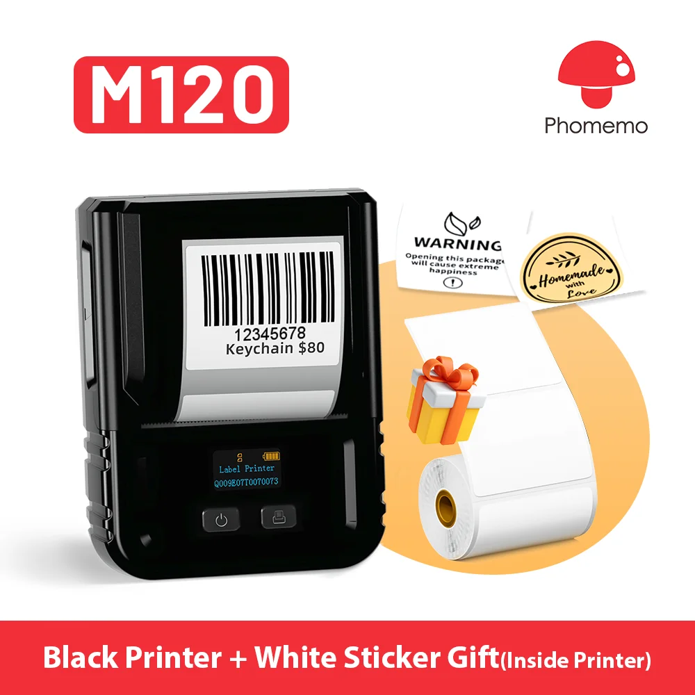 Phomemo M120 Label Maker Mini Portable Printer Thermal Label Maker Wireless Sticker Printer Similar as Niimbot B1 B21 Printer