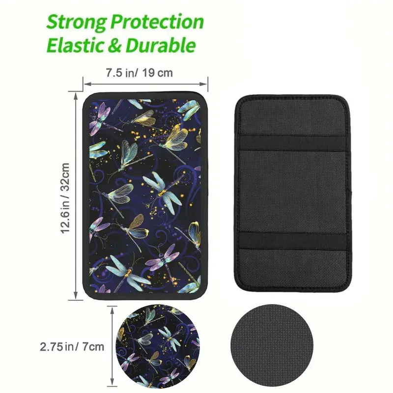 3pcs Blue Dragonfly Golden Purple Swirls Armrest Cup Holder Set Car Interior Additions And Decorations for Men And Women