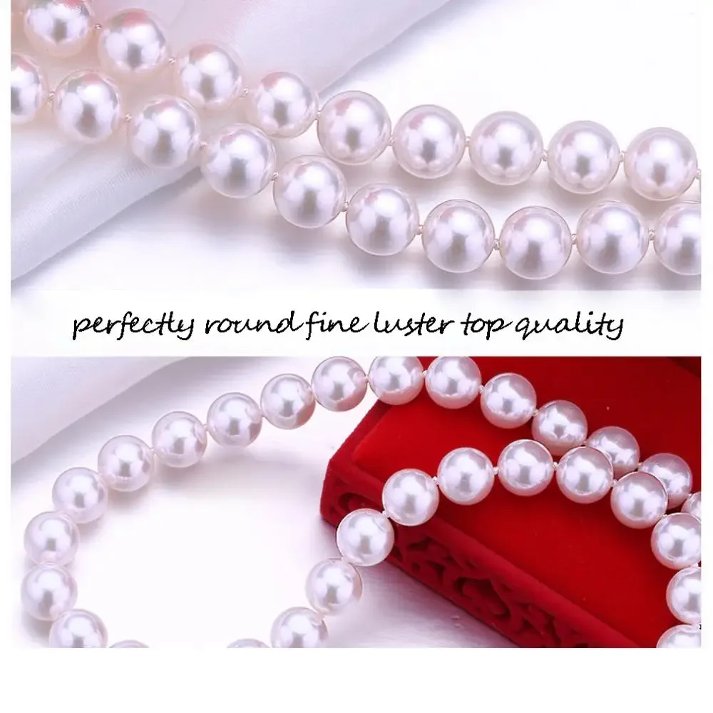 DSHIJOJ AAA Akoya Saltwater Natural White Pearl 8-8.5mm Necklace Strand Luxury Elegant Lady Jewelry