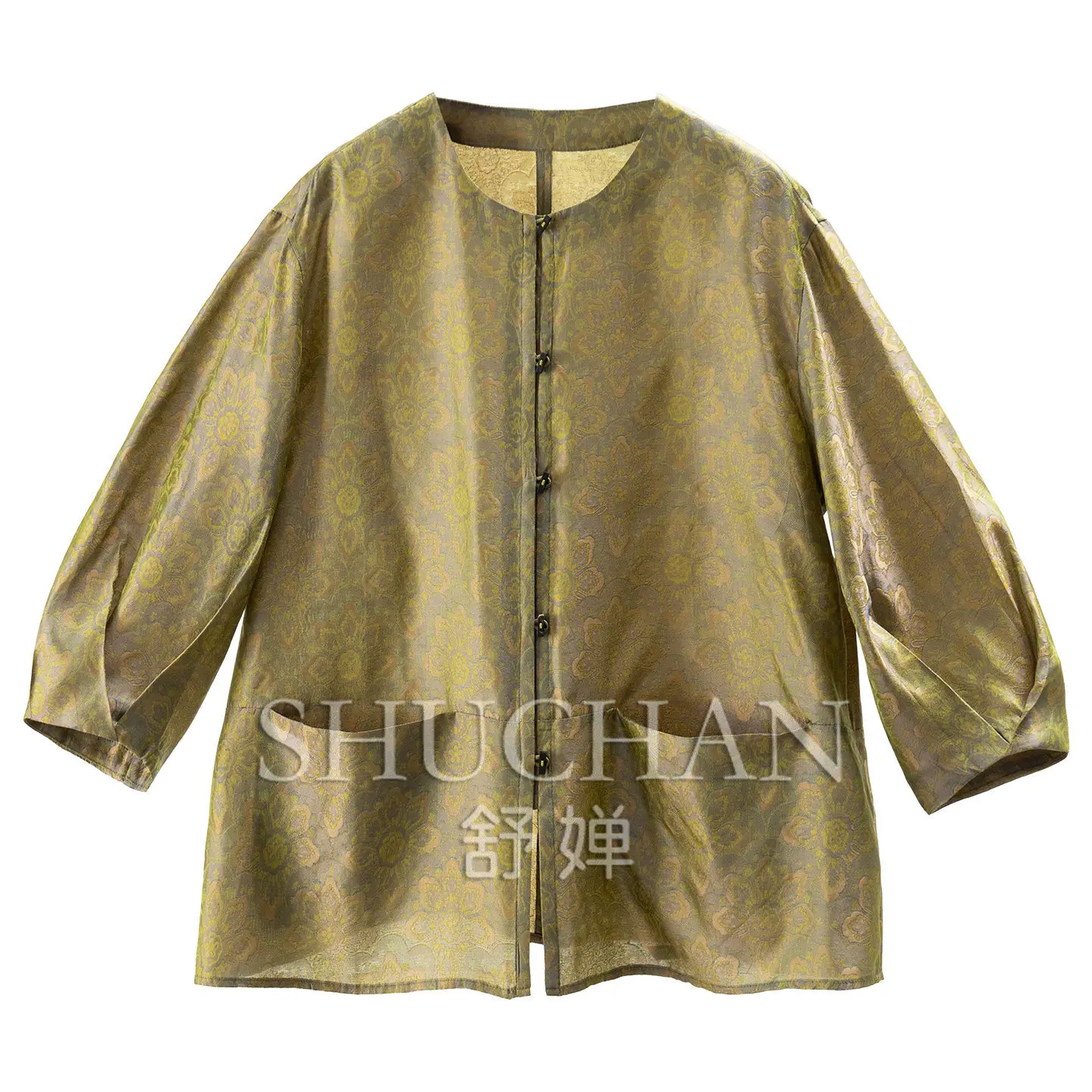 

Elegant Style Blouse New Chinese Silk Floating Brocade Seven-quarter Sleeve Shirt Jacket Women 59J5