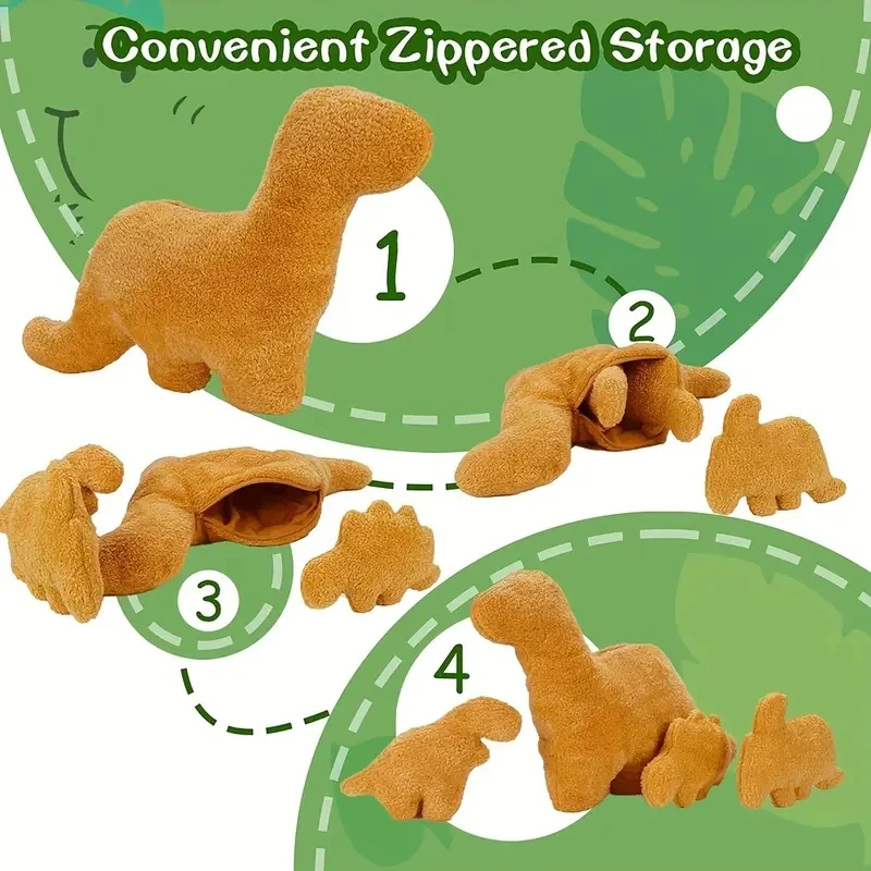 4pcs Large Dino Nugget Pillow Set Plush with Stuffed Animals Creative Dinosaur Theme Party Decoration Perfect for Christmas Gift