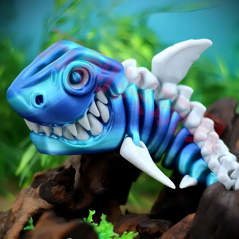 

3D Printing Shark Skeleton Desktop Decor Ornaments Articulated Shark Skeleton Fidget Toy 3D Printing Shark Toy Swinging Shape