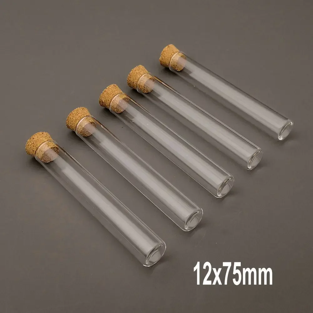 20pcs/lot Diameter 12mm 13mm 15mm 18mm Transparent Lab Glass Test Tube with Cork Stoppers Flat Bottom Vial Container