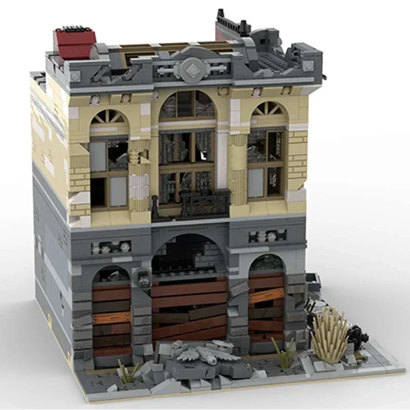 Modular Ruins Street View Model Moc Building Bricks Apocalyptic Bank Technology Blocks Gifts Christmas Toys DIY Sets Assembly