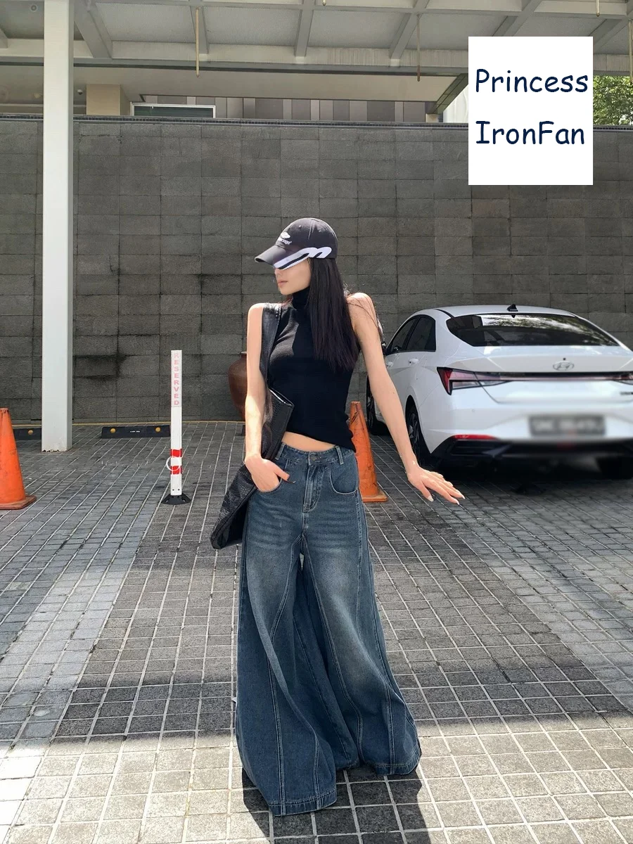 Fall Women's y2k Scene Vintage style Baggy Flared Jeans Office Wear Korean 2000s Streetwear Fashion Pants 90s Japanese Clothes