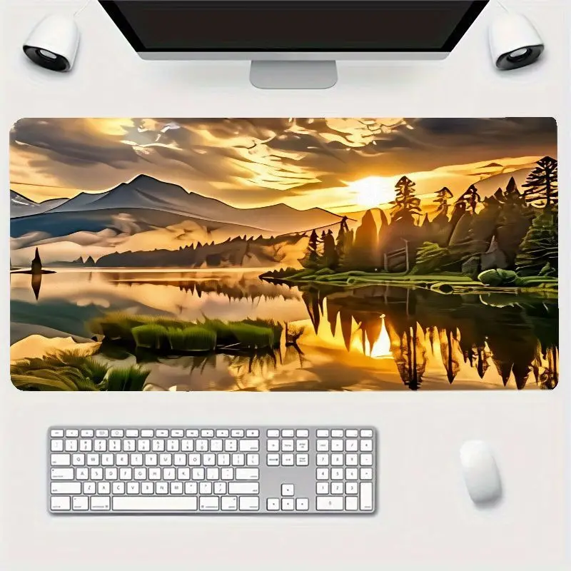 Long Digital Art Mouse Pad, Sunset Mountains and Lake Design, Essential for Modern Offices, Perfect Match for IMac, Comfortable