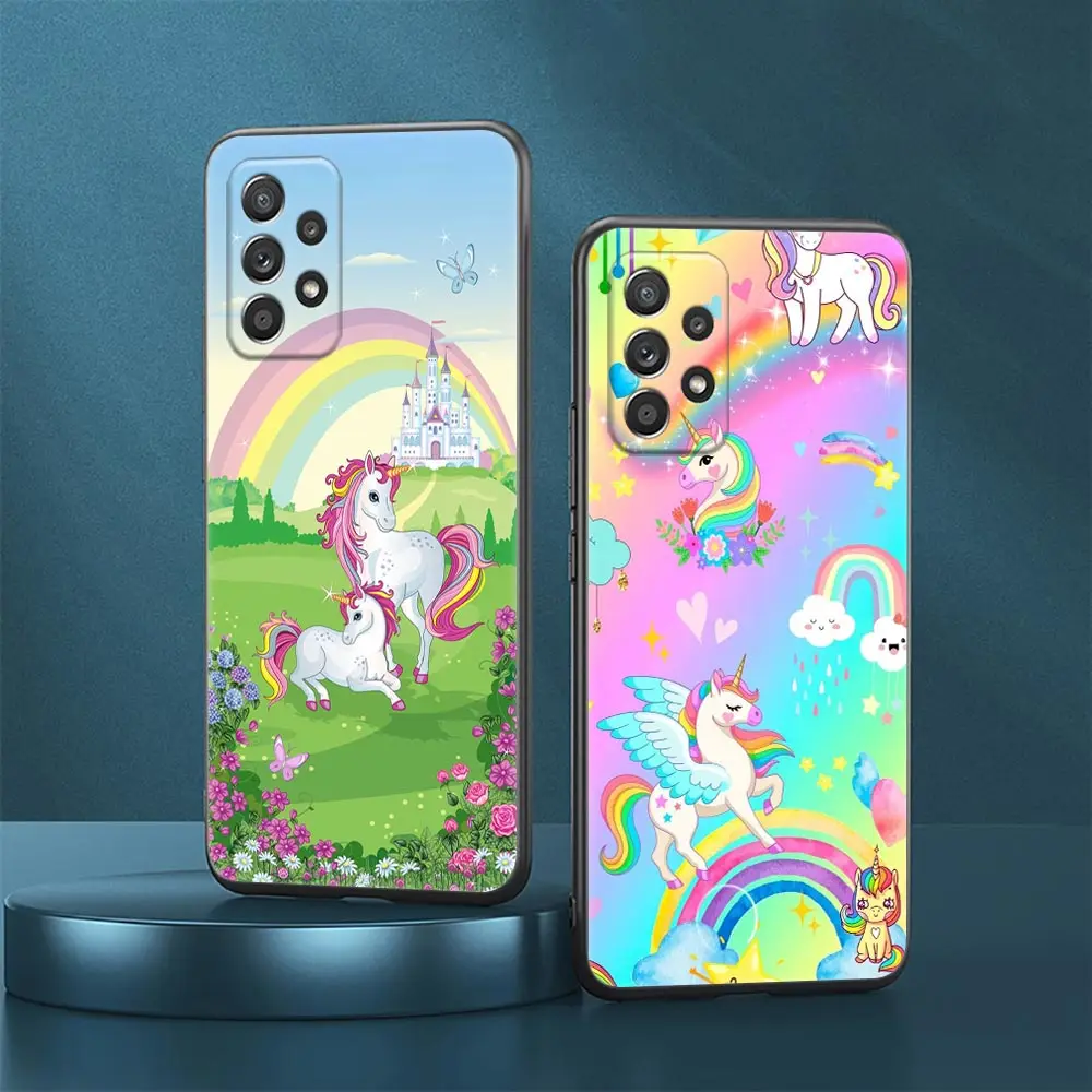 Bonita funda de unicornio arcoíris de dibujos animados para Samsung Galaxy A23, 5G, A13, 4G, A24, A23, A12, A14, A21s, A22, A01, A03, A04 S, funda suave para teléfono