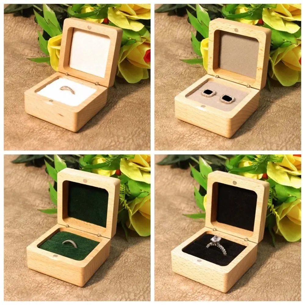 Single Slots Beech Wood Rings Holder Square Wedding Rings Display Case Proposal Luxury Rings Bearer Box Marriage Anniversary