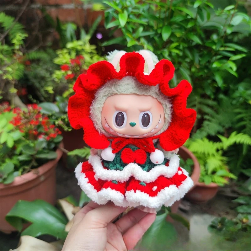 

Doll Clothes Labub Christmas Crocheted Dress 17cm Vinyl Plush Doll Sitting Party 1st, 2nd and 3rd Generation Doll Clothing Set
