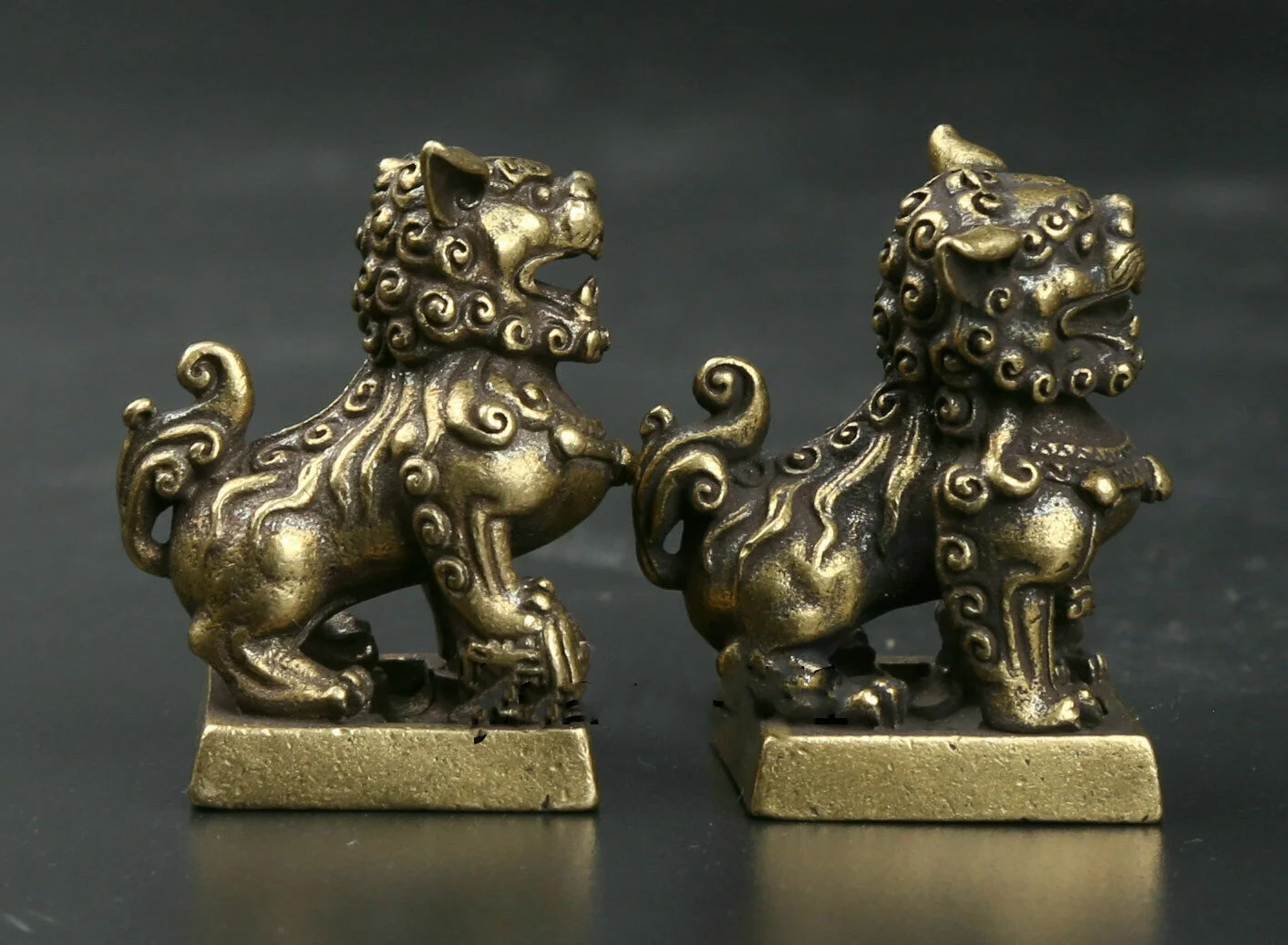 زوج 1.22 بوصة الصينية كوريو البرونزية فو فو الكلب الحرس الأسد ختم تمثال الخاتم #4