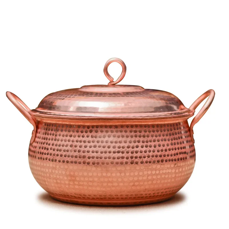 Retro Chinese Home Copper Paste Boiling Pot, Thickened Gas Cooker, Cookware, Light Luxury Binaural Soup Pan with Lid