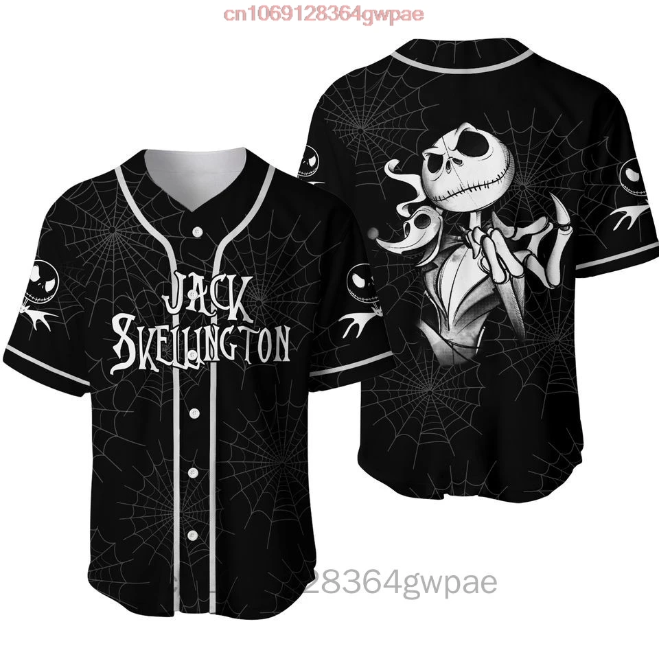 Jack Skellington and Sally Baseball Jersey Men\'s Women\'s Baseball Shirt Tops Disney Baseball Jersey Fashion Short Sleeve Shirt