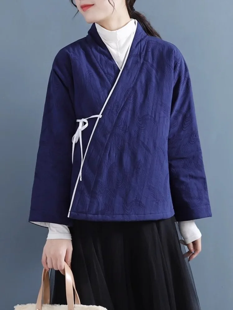 

Женское зимнее теплое пальто из хлопка и льна с китайской вышивкой в стиле ретро, верхняя одежда с v-образным вырезом, длинное све, свободная посадка