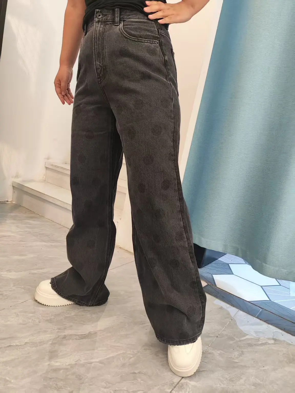 Fenggejiwo women's casual straight leg pants solid color wide leg pants