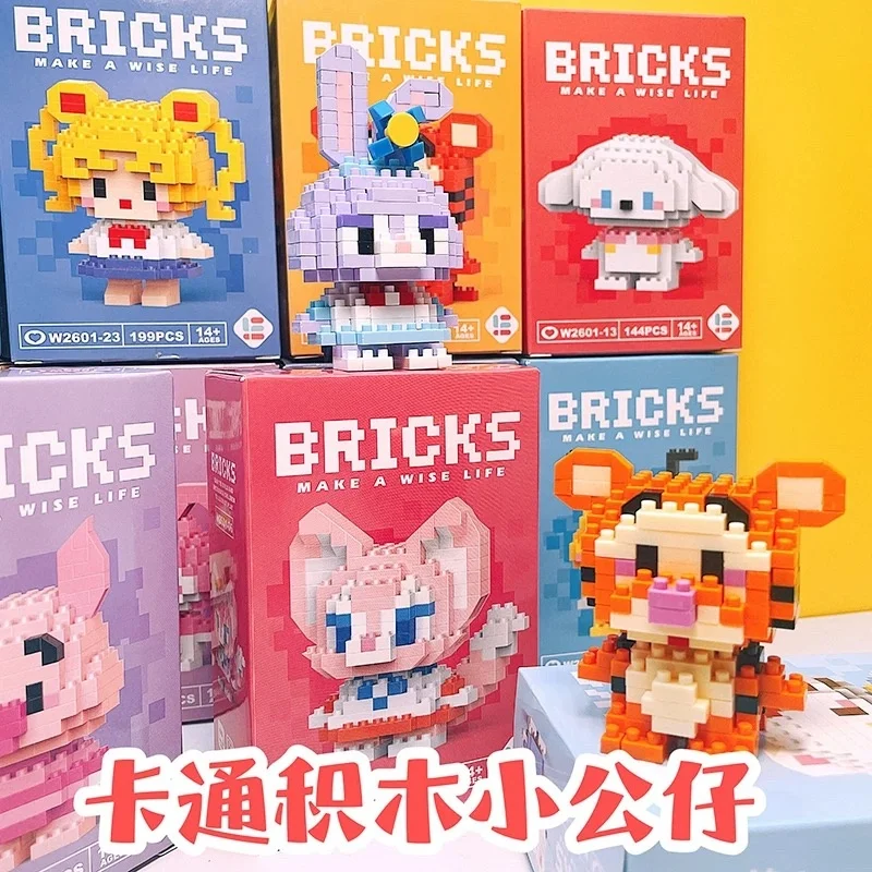 Disney 108 Style Stitch Linabell Hello Kitty Building Blocks Princess Cartoon Figrues Bricks Children'S Assembly Toys Child Gift