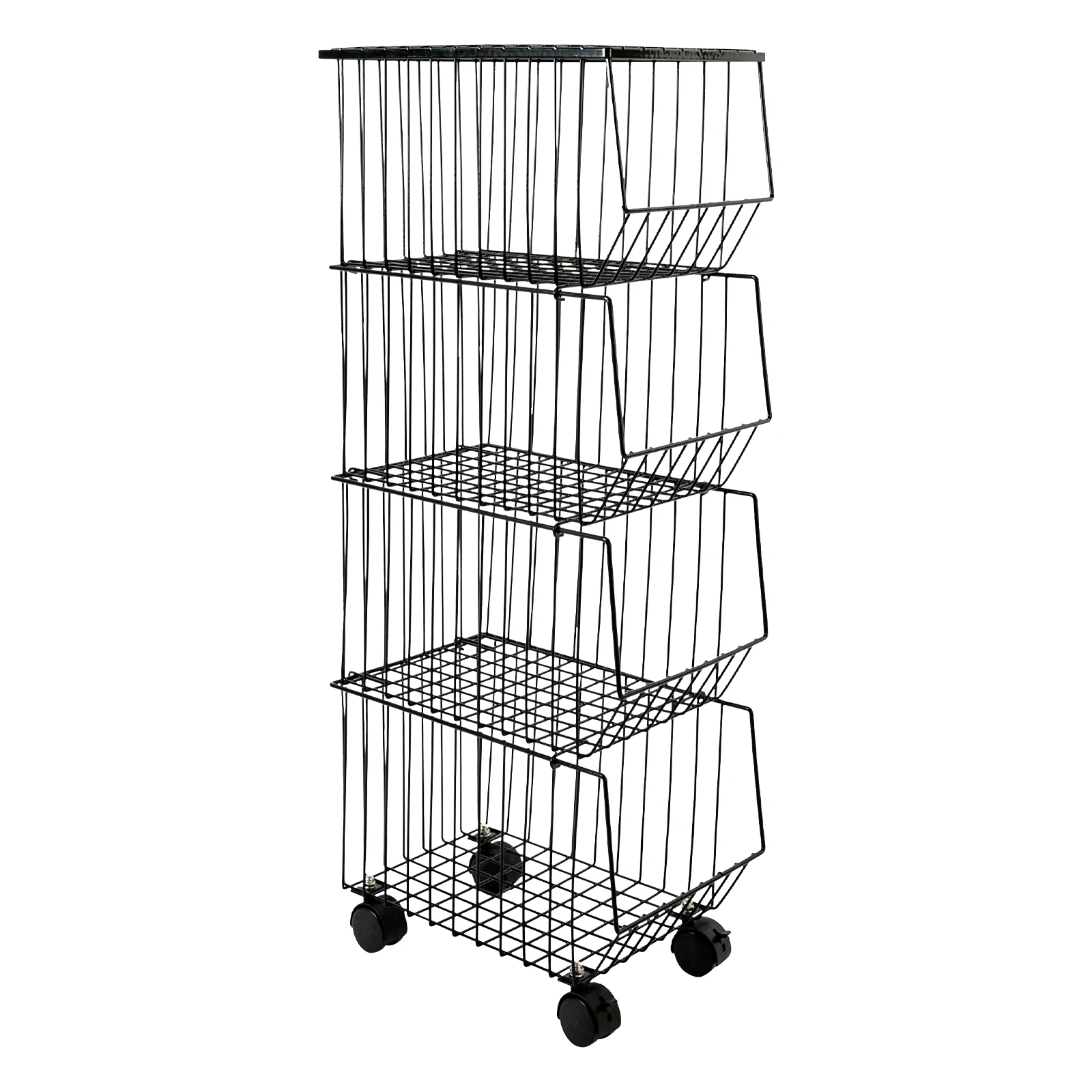 4 Tiers Kitchens Cart Roller Fruit Basket Stand Fruit Vegetable Storage Cart with Wheels