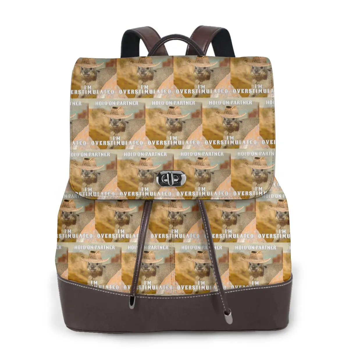 Hold On Partner I'm Overstimulated Rock Hyrax Bookbag School Student Bags Hiking Travel Daypack for Women Fashion Derma Backpack