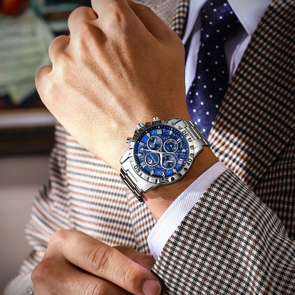 ساعة كرونوغراف جديدة من الفولاذ المقاوم للصدأ بتقويم مضيء مقاوم للماء، نسخة كورية عصرية، ساعة كوارتز للأعمال الشبابية