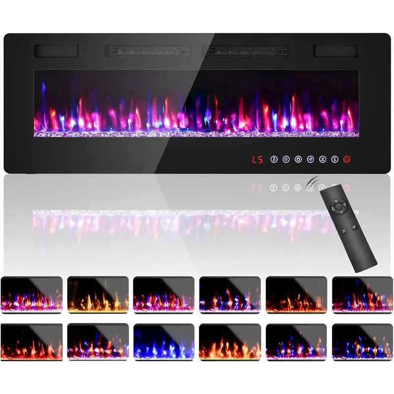 مدفأة كهربائية 50 بوصة - مدفأة حائط لغرفة المعيشة - مدفأة قائمة بذاتها / إدخالات / مثبتة على الحائط مع جهاز تحكم عن بعد