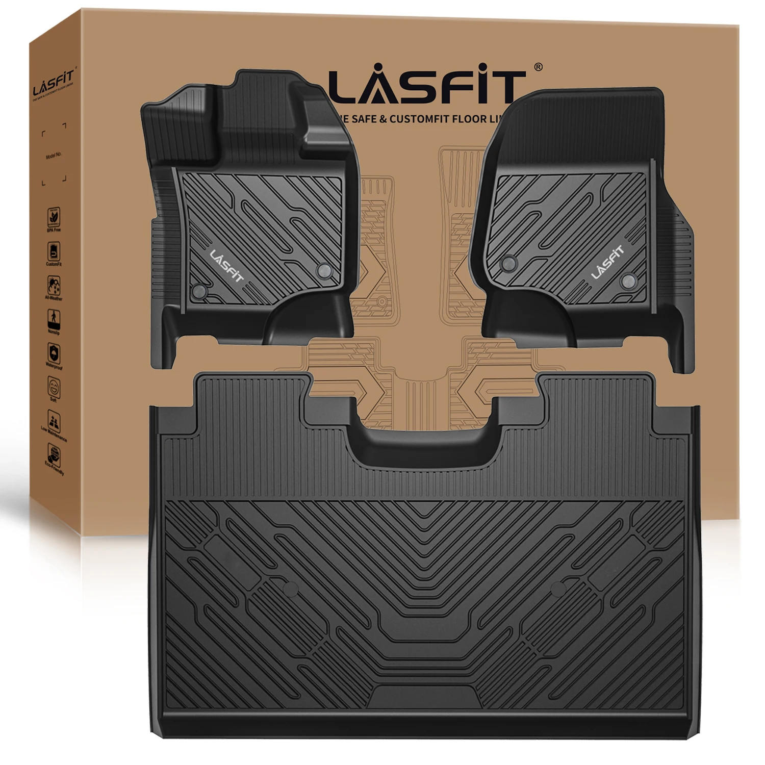 LASFIT Floor Mats Fit for 2015-2025 Ford F-150 Crew Cab,1st Row Bucket Seating, fit 2nd Row Without Under-Seat Fold Flat Storage