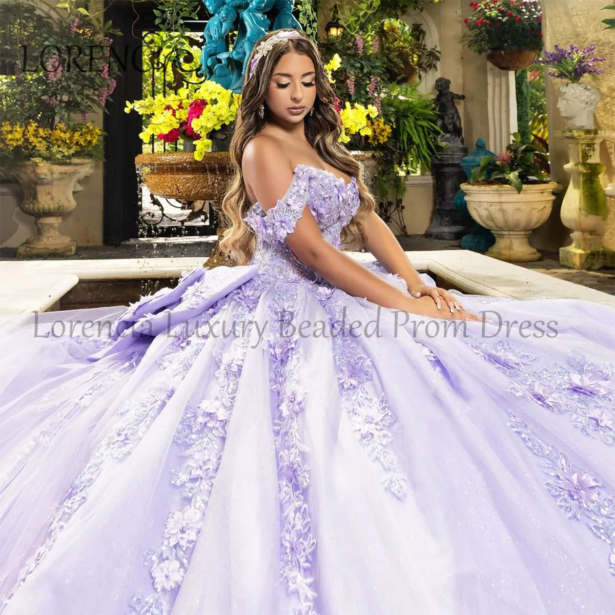 Luxury Sweetheart Blue Quinceanera Dress 2024 Lace Party Gown Appliques Bow Off The Shoulder For 16 Years Vestidos De XV Anos