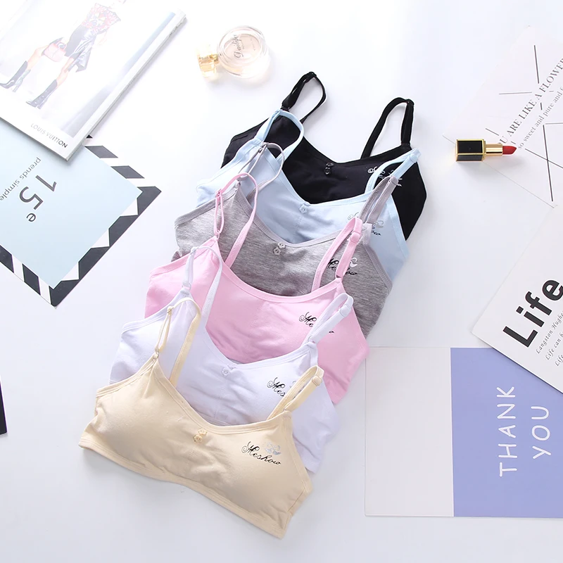 Summer Comfortable Girl's Bra Thin No Steel Ring Soft Sponge Removable Underwear for Puberty Development Cotton Low Waist Briefs
