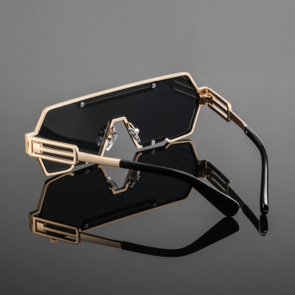 1 Pair of Men's Metal Special Shaped Conjoined Lenses Flat Top New Cyberpunk Square Frame European and American Trendy Y2K Futur