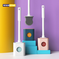 WIKHOSTAR Silicone Toilet Brush Wall-mounted Toilet Cleaning Brush Long Handle Flat Head Soft Bristles Brush WC Accessories