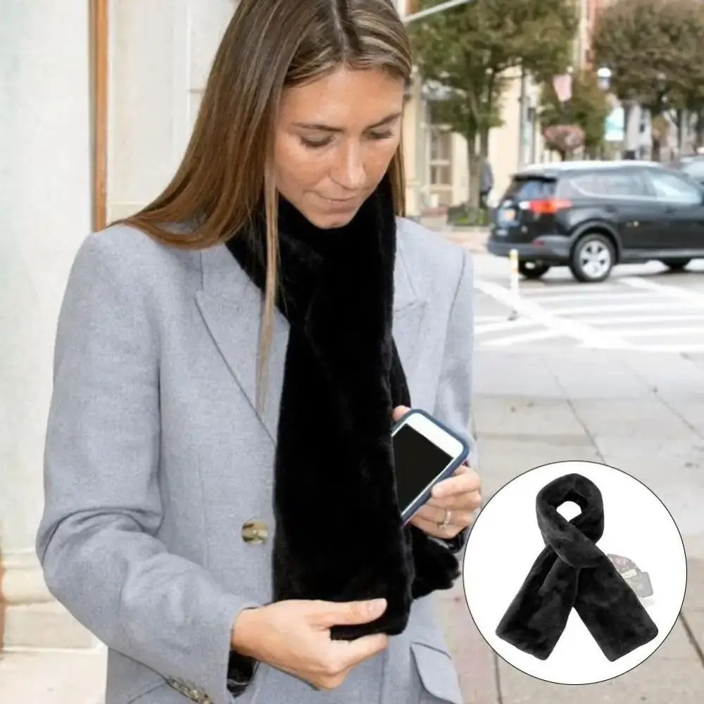 

Мягкий шарф со скрытым карманом на молнии для хранения телефона, ветрозащитный теплый длинный шарф, утолщенный шарф из искусственного меха с защитой от холода