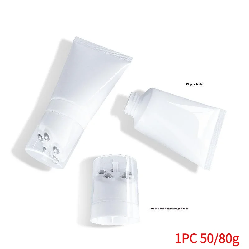 1PC 50/80g Five Stainless Steel Ball Massage Bottle Neck Cream Body Lotion Packaging Massage Cream Repeatable Plastic Container.